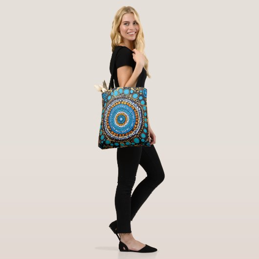 Vibrant Mandala Dot Pattern Tote Bag with Blue and トートバッグ (モデル)