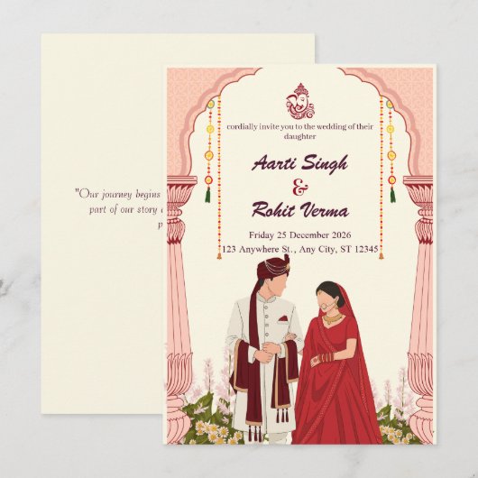 Vibrant Mandala & Gold Foil Desi Wedding Card 招待状 (正面/裏面)