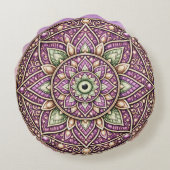 Vibrant Mandala Throw Pillow – Colorful Geometric  ラウンドクッション (裏面)
