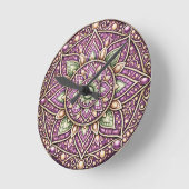 Vibrant Mandala Wall Clock – Colorful Geometric Ar ラウンド壁時計 (傾斜)