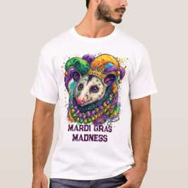 Vibrant Mardi Gras possum in jester mask and beads Tシャツ