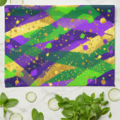 Vibrant Mardi Gras Purple Green Gold Cool Stripes  キッチンタオル (折り畳み)