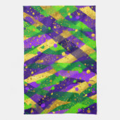 Vibrant Mardi Gras Purple Green Gold Cool Stripes  キッチンタオル (縦)