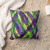 Vibrant Mardi Gras Purple Green Gold Cool Stripes  クッション (ブランケット)