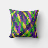 Vibrant Mardi Gras Purple Green Gold Cool Stripes  クッション (正面)