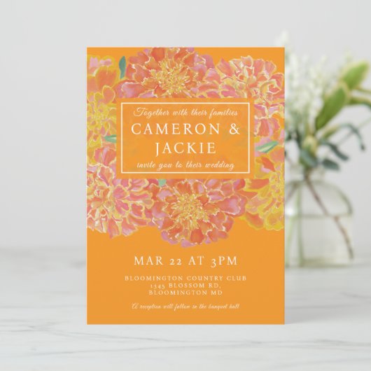 Vibrant Marigold Orange Wedding Invitation 招待状 (スタンド正面)