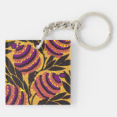 Vibrant Maximalist Purple & Teal Floral Print キーホルダー (裏面)