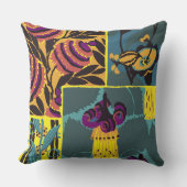Vibrant Maximalist Purple & Teal Floral Print クッション (正面)