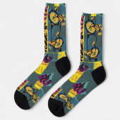 Vibrant Maximalist Purple & Teal Floral Print ソックス (左)