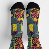 Vibrant Maximalist Purple & Teal Floral Print ソックス (上部)