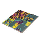 Vibrant Maximalist Purple & Teal Floral Print タイル (側面)