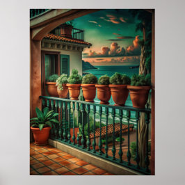 Vibrant Mediterranean Balcony Sea View Art ポスター