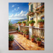 Vibrant Mediterranean Balcony Sea View Art ポスター (正面)