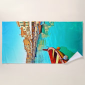Vibrant Mediterranean Port Life Design ビーチタオル (正面)