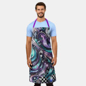 Vibrant Metallic Paisley Pink Purple Teal Blue Bli エプロン (着用した状態)