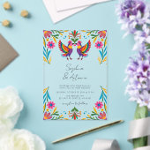 Vibrant Mexican Birds Otomi Floral Fiesta Wedding アクリル招待状 (インサイチュ (ウェディング))