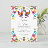 Vibrant Mexican Birds Otomi Floral Fiesta Wedding 招待状 (スタンド正面)