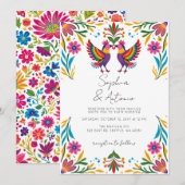 Vibrant Mexican Birds Otomi Floral Fiesta Wedding 招待状 (正面/裏面)