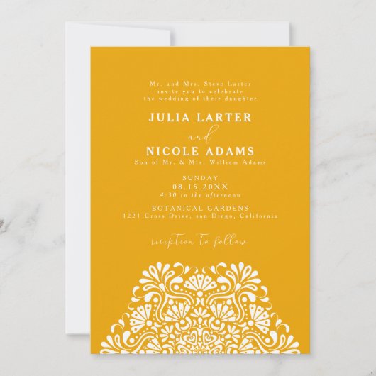 Vibrant Mexican Fiesta Rainbow Mandala Wedding 招待状 (正面)