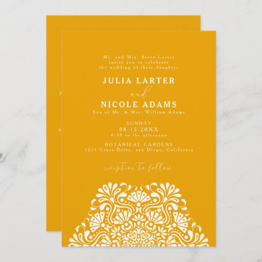 Vibrant Mexican Fiesta Rainbow Mandala Wedding 招待状 (正面/裏面)