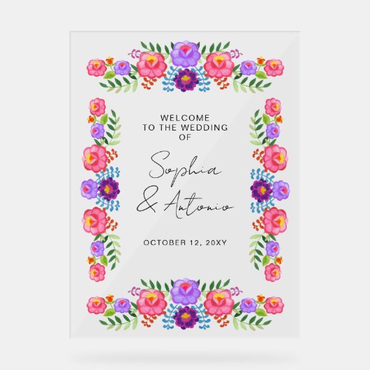 Vibrant Mexican Floral Fiesta Wedding アクリルサイン (正面)