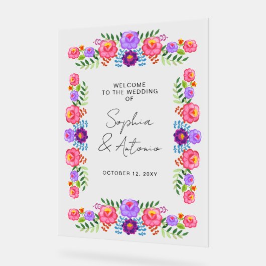 Vibrant Mexican Floral Fiesta Wedding アクリルサイン (傾斜)