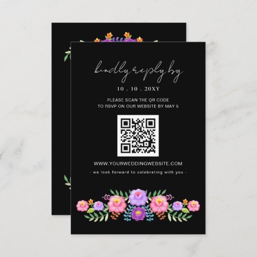 Vibrant Mexican Floral Fiesta Wedding QR code 出欠カード (正面/裏面)