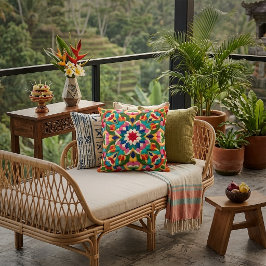 Vibrant Mexican Folklore Abstract Throw Pillow クッション