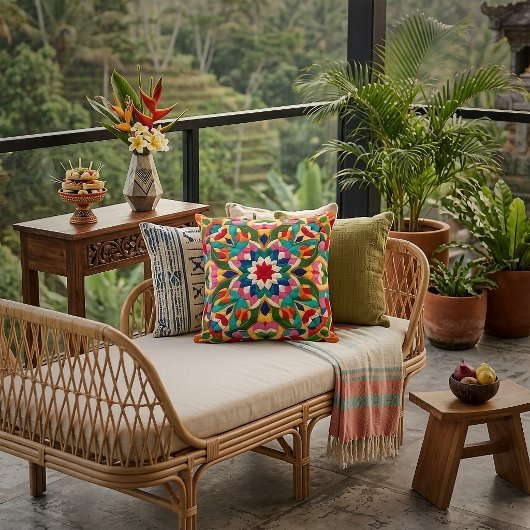 Vibrant Mexican Folklore Abstract Throw Pillow クッション