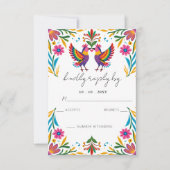 Vibrant Mexican Otomi Birds Floral Fiesta Wedding 出欠カード (正面)