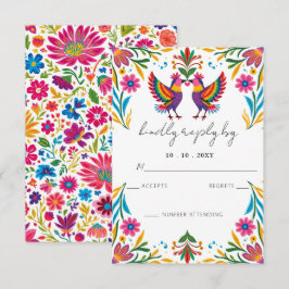 Vibrant Mexican Otomi Birds Floral Fiesta Wedding 出欠カード