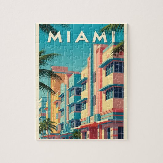 Vibrant Miami buildings with palm trees ジグソーパズル (縦)