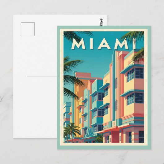 Vibrant Miami buildings with palm trees ポストカード (正面/裏面)