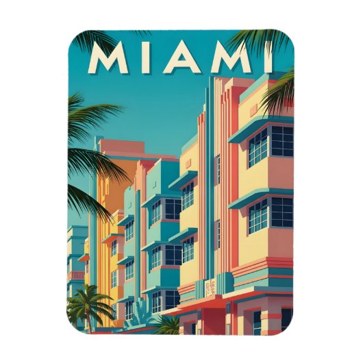 Vibrant Miami buildings with palm trees マグネット (縦)