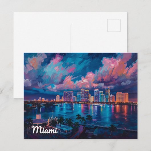 Vibrant Miami Skyline at Dusk ポストカード (正面/裏面)