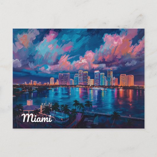 Vibrant Miami Skyline at Dusk ポストカード (正面)