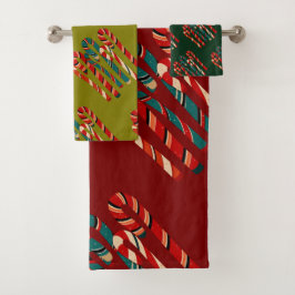Vibrant Mid Century Modern Christmas Candy Cane バスタオルセット