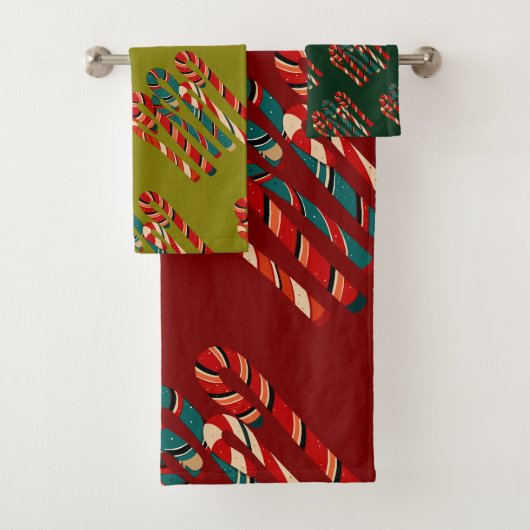 Vibrant Mid Century Modern Christmas Candy Cane バスタオルセット (インサイチュ)