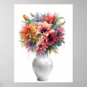 Vibrant Mixed Media Lily Bouquet in Vase Art ポスター (正面)