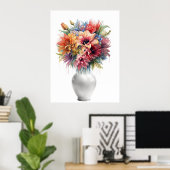 Vibrant Mixed Media Lily Bouquet in Vase Art ポスター (ホームオフィス)