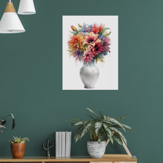Vibrant Mixed Media Lily Bouquet in Vase Art ポスター (リビング1)