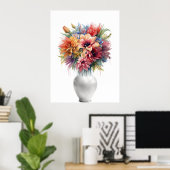 Vibrant Mixed Media Lily Bouquet in Vase Art Poste ポスター (ホームオフィス)