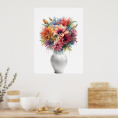 Vibrant Mixed Media Lily Bouquet in Vase Art Poste ポスター (キッチン)