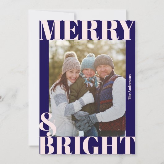 Vibrant Modern Navy Blue Pink Joyful & Bright Phot シーズンカード (正面)