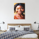 Vibrant Modern Portrait of a Smiling Woman Canvas キャンバスプリント (インサイチュ (寝室))