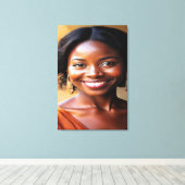 Vibrant Modern Portrait of a Smiling Woman Canvas キャンバスプリント (インサイチュ (ウッドフロア))