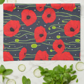 Vibrant Modern Red Poppies Pattern Art キッチンタオル (折り畳み)