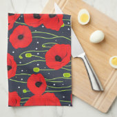 Vibrant Modern Red Poppies Pattern Art キッチンタオル (四つ折り)