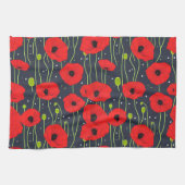 Vibrant Modern Red Poppies Pattern Art キッチンタオル (横)