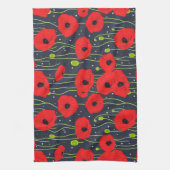 Vibrant Modern Red Poppies Pattern Art キッチンタオル (縦)